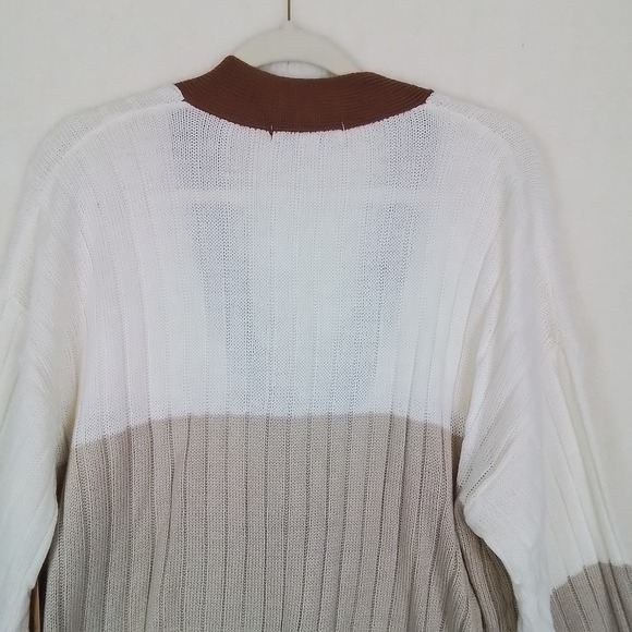 Plus Size Acrylic Cardigan Sweater Size 2X White, Brown, Tan Colorblock - Picture 6 of 11